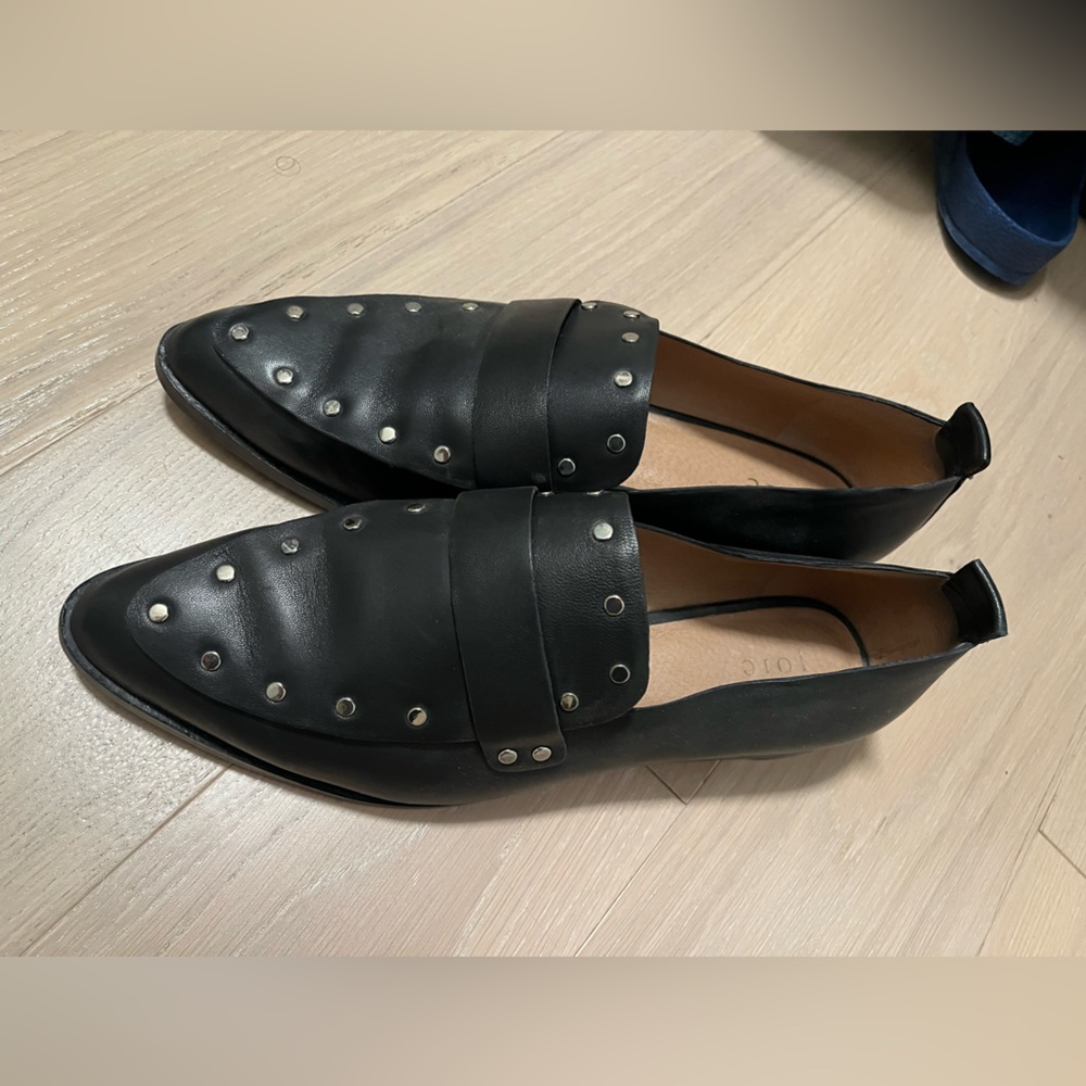 Joie Black Leather Loafers with Silver Studs